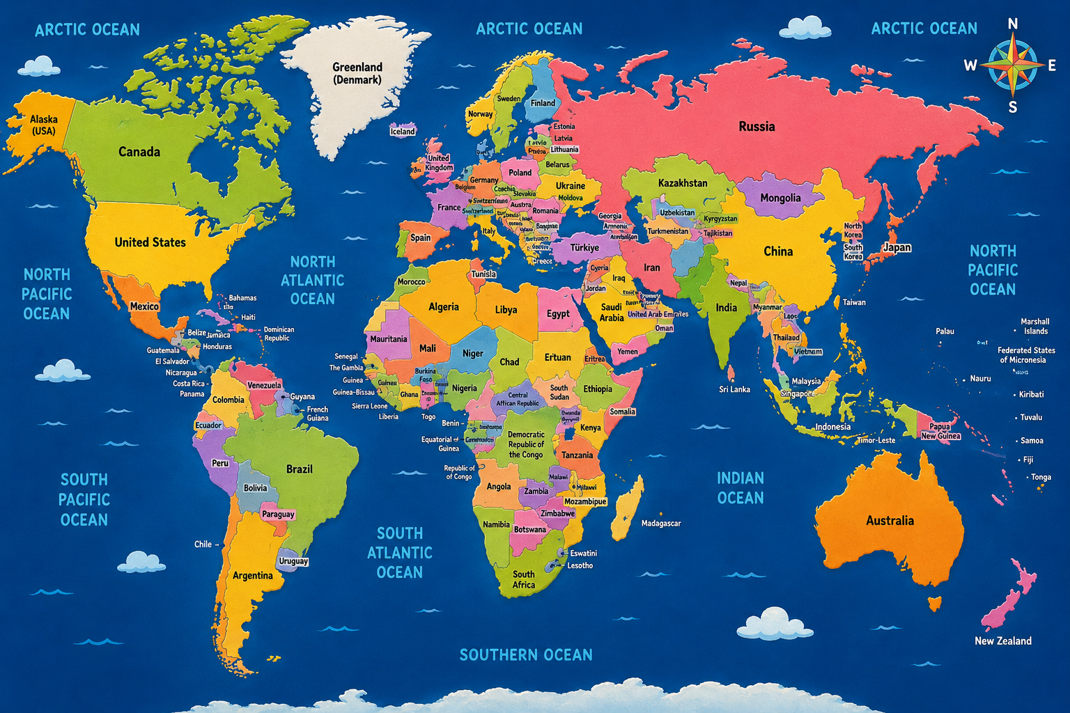 Fruit Origin World Map showing continents and countries