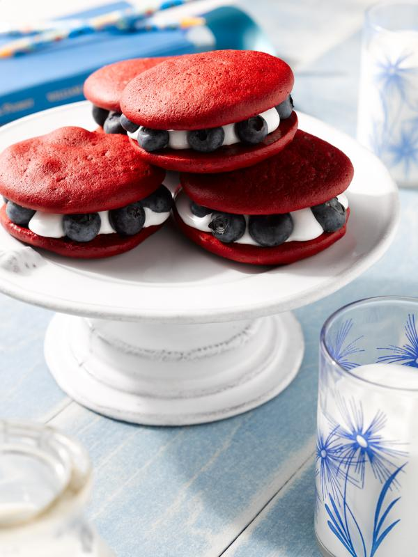 Red Velvet Whoopie Pies with Blueberries
