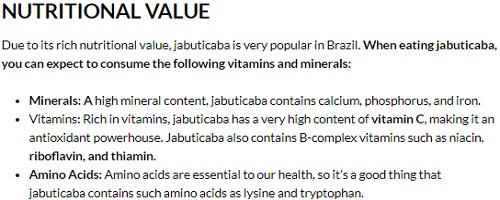 Jabuticaba nutritional value