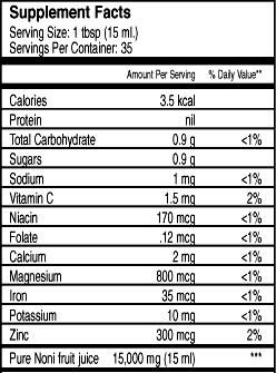 nonifruit nutrition chart